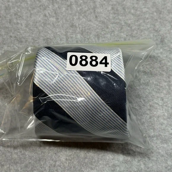 Peter Millar Silk Tie Navy Blue Striped Repp Classic Hand Folded Designer 59x3.2 - Picture 6 of 6